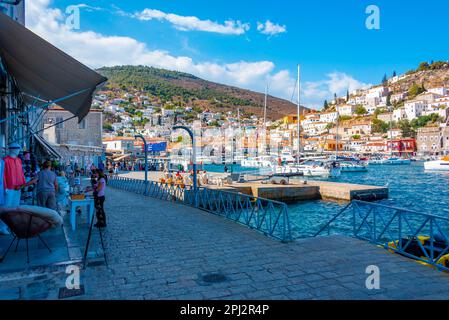 Hydra, Greece, September 5, 2022: View of port of Hydra in Greece. Stock Photo