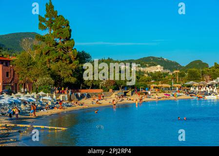 Palaiokastritsa, Greece, September 14, 2022: Aerial view of Agios Spiridon beach at Corfu, Greece. Stock Photo