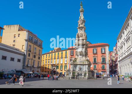 Naples, Italy, May 19, 2022: Guglia dell'Immacolata column in the center of Naples, Italy. Stock Photo
