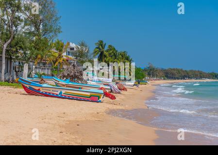 Trincomalee, Sri Lanka, February 6, 2022: Fishing boats at Trincomalee, Sri Lanka. Stock Photo