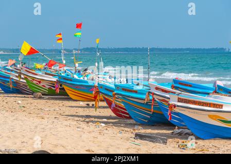 Trincomalee, Sri Lanka, February 6, 2022: Fishing boats at Trincomalee, Sri Lanka. Stock Photo