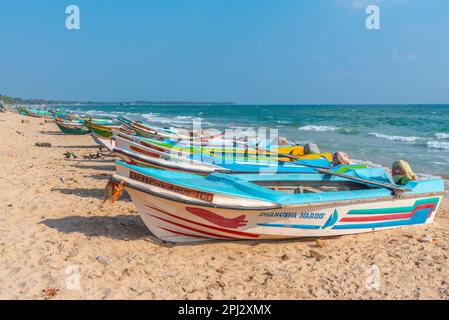 Trincomalee, Sri Lanka, February 6, 2022: Fishing boats at Trincomalee, Sri Lanka. Stock Photo