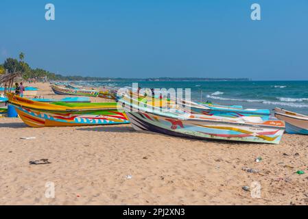 Trincomalee, Sri Lanka, February 6, 2022: Fishing boats at Trincomalee, Sri Lanka. Stock Photo