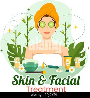 Facial and Skin Treatment Illustration with Women Skin Care, Anti Age Procedure, Massage or SPA Wellness in Flat Cartoon Hand Drawn Templates Stock Vector