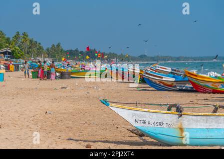 Trincomalee, Sri Lanka, February 6, 2022: Fishing boats at Trincomalee, Sri Lanka. Stock Photo