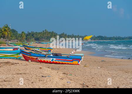 Trincomalee, Sri Lanka, February 6, 2022: Fishing boats at Trincomalee, Sri Lanka. Stock Photo