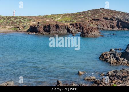 Tranquil landscape near Faro de Punta Abona, wild natural land with endemic flora, surrounded by volcanic coast, wild walking route through nature Stock Photo