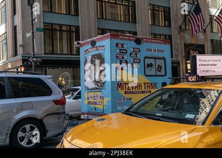 New York, United States. 30th Mar, 2023. Mitzvah Tank Parade on 5th Avenue in Manhattan for the upcoming Jewish holiday of Passover. Chabad Lubavitch Mitzvah Tank Organization is the sponsor of the Annual NYC Mitzvah Tank Parade. (Photo by Lev Radin/Pacific Press) Credit: Pacific Press Media Production Corp./Alamy Live News Stock Photo