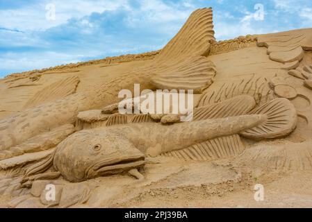 Lappeenranta, Finland, July 26, 2022: Sand sculptures in Finnish town Lappeenranta. Stock Photo