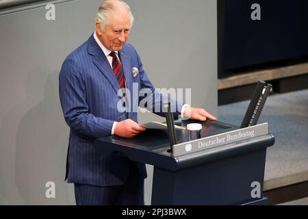 Berlin, Germany. 30th Mar, 2023. Berlin:King Charles III of the United Kingdom Great Britain and Northern Ireland give a speech to the members of the German Bundestag. (Photo by Simone Kuhlmey/Pacific Press) Credit: Pacific Press Media Production Corp./Alamy Live News Stock Photo