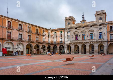 Avila, Spain, June 8, 2022: People are strolling on Plaza Mercado Chico in Spanish town Avila. Stock Photo