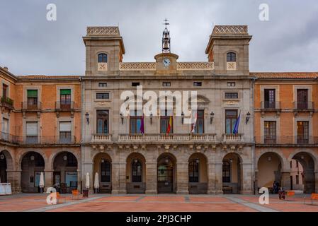 Avila, Spain, June 8, 2022: People are strolling on Plaza Mercado Chico in Spanish town Avila. Stock Photo