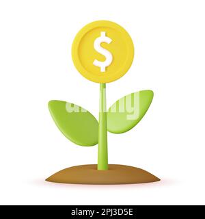 3d Money tree plant with coin dollar. Stock Vector