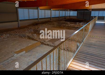 Soria, Spain, June 5, 2022: Ancient mosaics at Villa Romana La Dehesa near Soria, Spain. Stock Photo