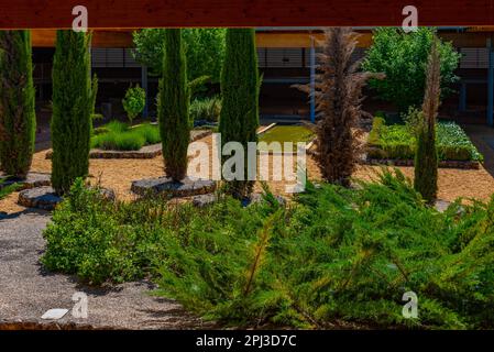 Soria, Spain, June 5, 2022: Ancient mosaics at Villa Romana La Dehesa near Soria, Spain. Stock Photo