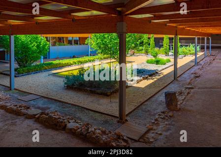 Soria, Spain, June 5, 2022: Ancient mosaics at Villa Romana La Dehesa near Soria, Spain. Stock Photo