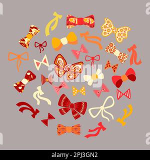 Set of different shapes and colours bows and ribbons. Stock Vector