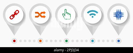 Web and internet icon set, miscellaneous pointer icons such as chain, arrows, finger, signal and chip for webdesign and mobile applications, flat desi Stock Vector