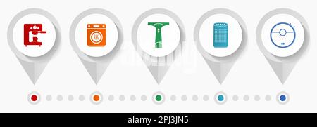 Home appliances icon set, miscellaneous pointer icons such as coffe maker, dryer, window cleaner and vacuum cleaner for webdesign and mobile applicati Stock Vector