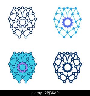 Deep learning icon set in flat and line style. Machine learning, artificial intelligence symbol. Vector illustration. Stock Vector