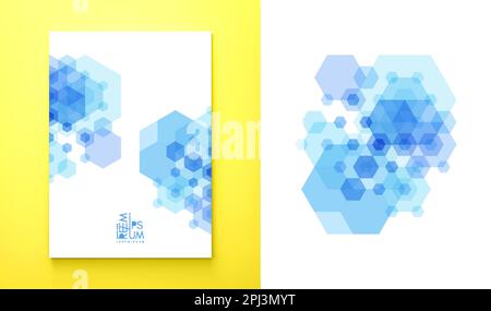 Cover design template. Abstract geometrical background. Transparent pattern of 3d cubes and hexagons. Vector illustration for banner, flyer, poster or Stock Vector