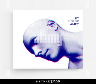Abstract man head made from dots. Side view of dotted face background. Facial recognition. 3D vector illustration. Stock Vector