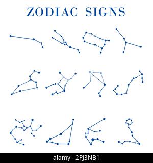 Set with zodiac constellations on white background Stock Photo