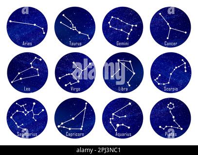 Set with zodiac constellations on white background Stock Photo