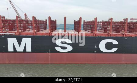 Outfitting Shipping Containers SUZHOU, CHINA - MARCH 29, 2023 - Xinfu 104, the world's largest ...