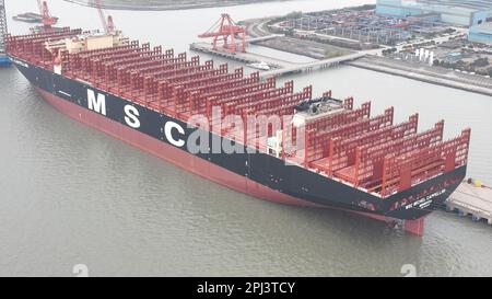 Outfitting Shipping Containers SUZHOU, CHINA - MARCH 29, 2023 - Xinfu 104, the world's largest ...