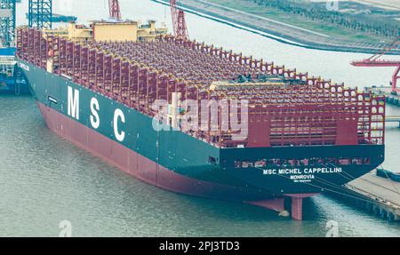 Outfitting Shipping Containers SUZHOU, CHINA - MARCH 29, 2023 - Xinfu 104, the world's largest ...
