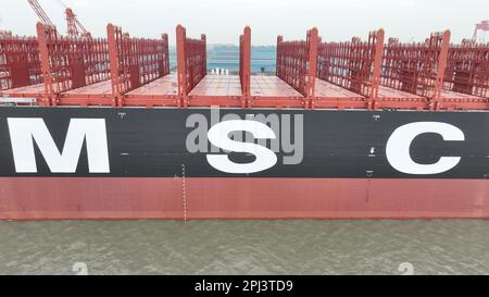 Outfitting Shipping Containers SUZHOU, CHINA - MARCH 29, 2023 - Xinfu 104, the world's largest ...
