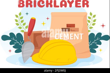 Bricklayer Worker Illustration with People Construction and Laying Bricks for Building a Wall in Flat Cartoon Hand Drawn Landing Page Templates Stock Vector