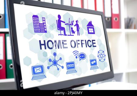 Home office concept shown on a computer screen Stock Photo