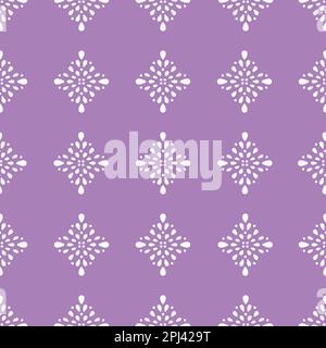 Eastern ornamental seamless pattern. White lace on purple background. Rhombus and circle allover print Stock Photo