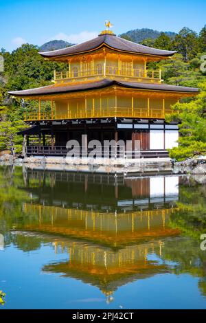 View of famous Golden Pavilion at Kinkaku ji (Golden) Temple in Kyoto, Japan Stock Photo