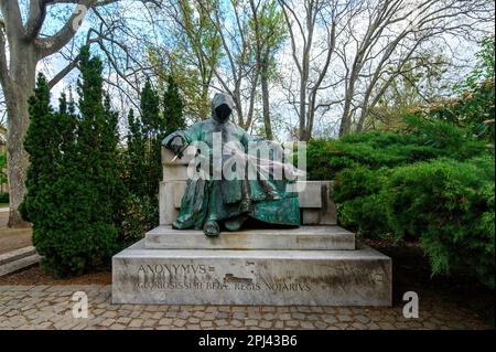 Budapest, Hungary. Statue of Anonymous in Vajdahunyad castle in Varosliget park Stock Photo