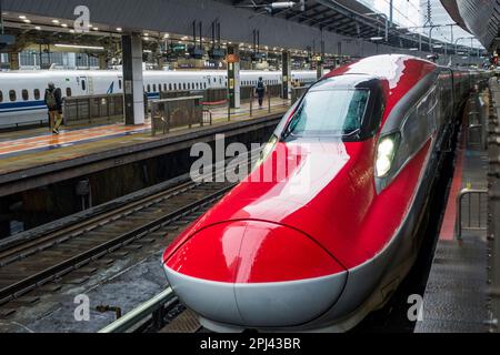 Modern E6 Shinkansen or bullet train at Tokyo Station , Japan Stock Photo