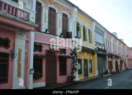 Thailand, Phuket Island, Phuket City:  restored Sino-Portuguese houses on Soi Rommanee. Stock Photo