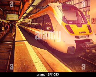 Stuttgart,Germany,July 03,2022: Main station This is a modern train of bwegt, a company of Deutsche Bahn. Stock Photo