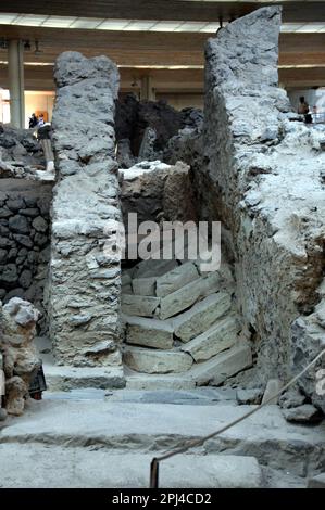 Greece, Island of Santorini:  archeological excavations of a Minoan city at Akrotiri which was buried after the eruption of the Thera volcano, approxi Stock Photo