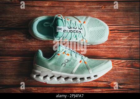 ZURICH, SWITZERLAND, MARCH 31, 2023: Cloudsurfer 7, new innovative Road Running Shoes from On Running Company: Find Your Perfect Stride with the Cloud Stock Photo