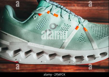 ZURICH, SWITZERLAND, MARCH 31, 2023: Cloudsurfer 7, new innovative Road Running Shoes from On Running Company: The Cloudsurfer 7, Innovative Design fo Stock Photo