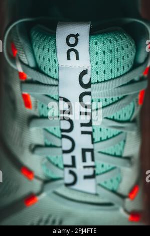 ZURICH, SWITZERLAND, MARCH 31, 2023: Cloudsurfer 7, new innovative Road Running Shoes from On Running Company: The Cloudsurfer 7, Elevate Your Running Stock Photo