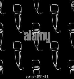 Seamless pattern with illustration of microphones in linear style on black Stock Vector