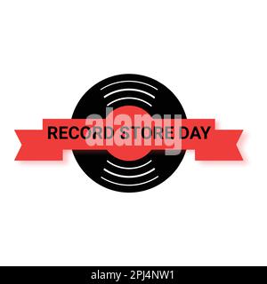 Red ribbon with text Record Store Day on white background. Vector illustration. Stock Vector