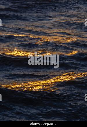 Sunset reflection on waves in sea. Stock Photo