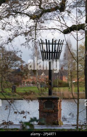 Boultham Park, Lincoln, Originally the park for the Boultham Hall, opened as a public park for the people of Lincoln, Park beacon, Beacon beside lake. Stock Photo