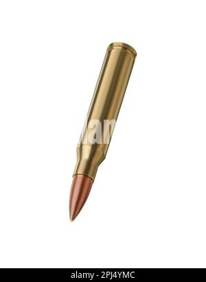 One bullet isolated on white. Firearm ammunition Stock Photo