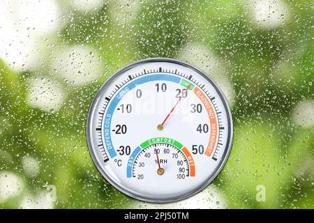 Analog hygrometer and thermometer - everything is in the green Stock Photo  - Alamy